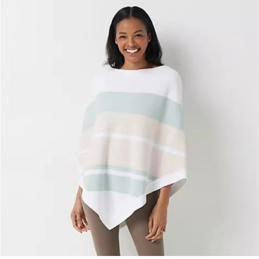 Barefoot Dreams Ocean Breeze Poncho Pink Stripe One Size BDWCU1966